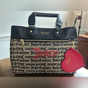 Juicy Couture Black and Tan Satchel with Red Accent